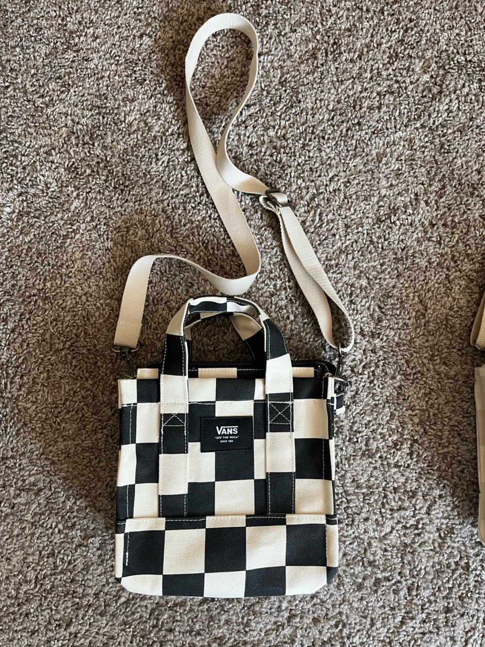 Vans Checkerboard Crossbody Tote - Black & Cream